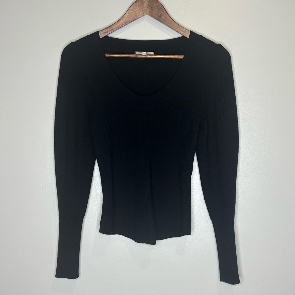Rebecca Taylor Scoop Neck Ribbed Wool Blend Sweater